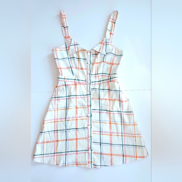 WAYF Summer Plaid Linen-Blend Checkered Button-Down Dress S - Picture 10 of 11